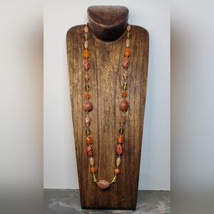 Canelian Stone & Glass Beaded Necklace